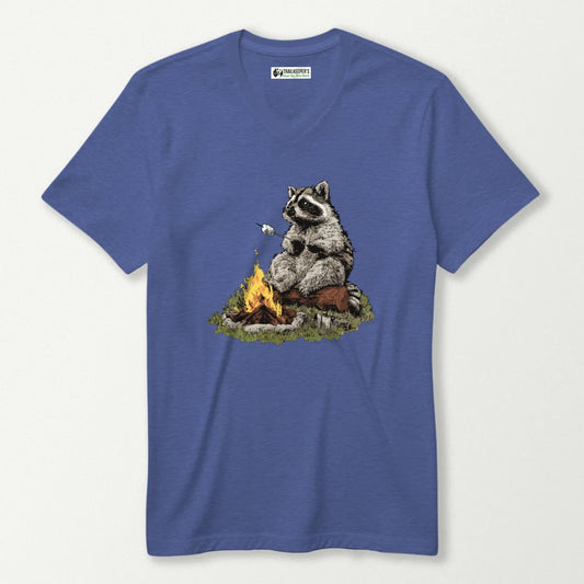 Raccoon Marshmallow Roaster V-Neck T-Shirt