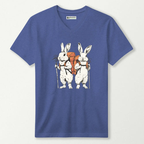 Rabbit Backpacker Couple V-Neck T-Shirt