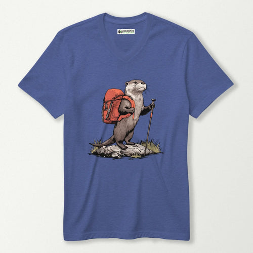 Otter Backpacker On Rock V-Neck T-Shirt