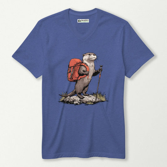Otter Backpacker On Rock V-Neck T-Shirt