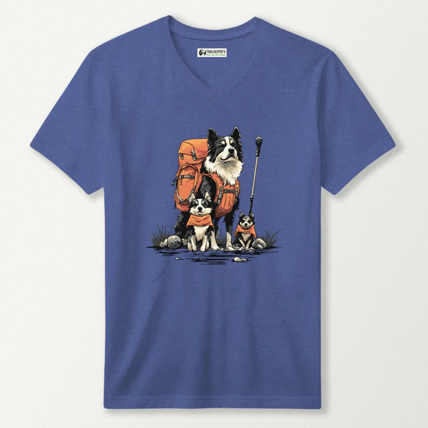 Dog Backpacker Family V-Neck T-Shirt