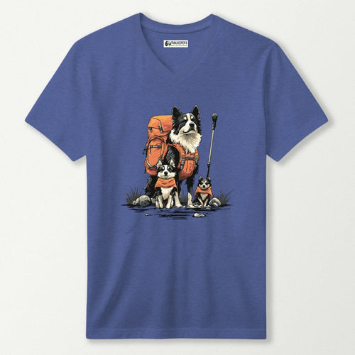 Dog Backpacker Family V-Neck T-Shirt