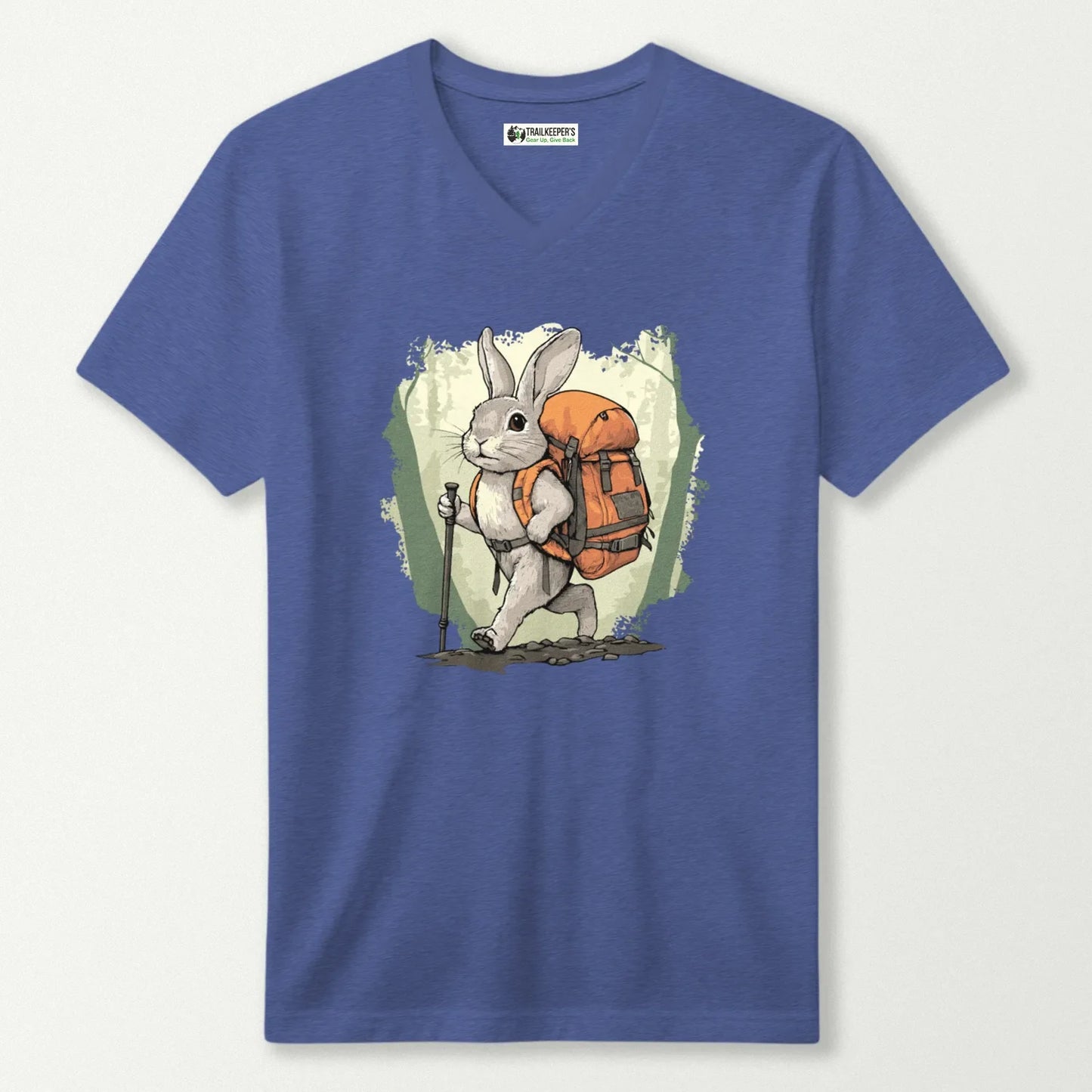 Rabbit Backpacker In The Forest V-Neck T-Shirt