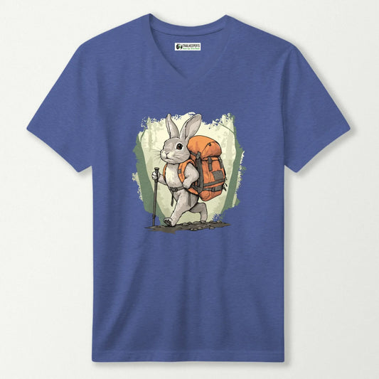 Rabbit Backpacker In The Forest V-Neck T-Shirt