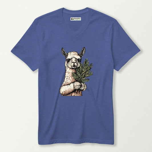 Llama Tree Hugger V-Neck T-Shirt