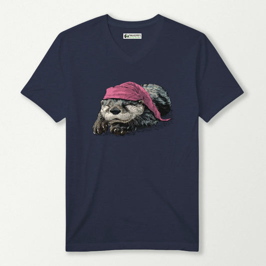 Otter Sleeper With Night Cap V-Neck T-Shirt