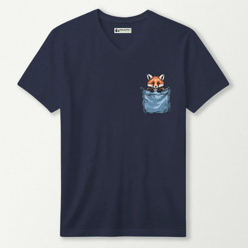Red Fox In Pocket V-Neck T-Shirt