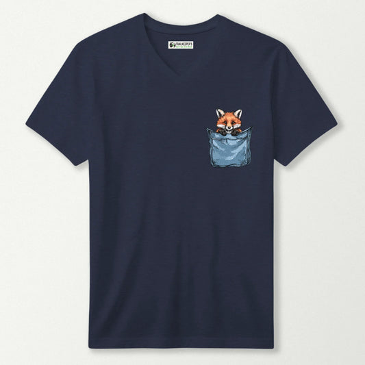 Red Fox In Pocket V-Neck T-Shirt