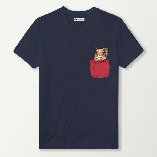Squirrel In Pocket V-Neck T-Shirt