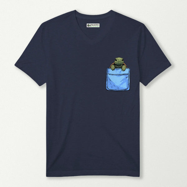 Tortoise In Pocket V-Neck T-Shirt