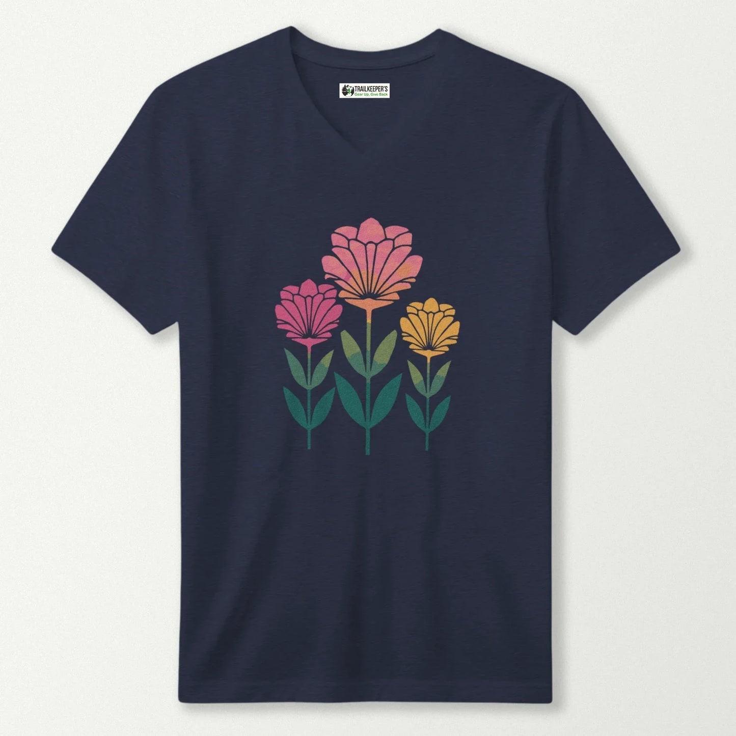 Three Flowers V-Neck T-Shirt