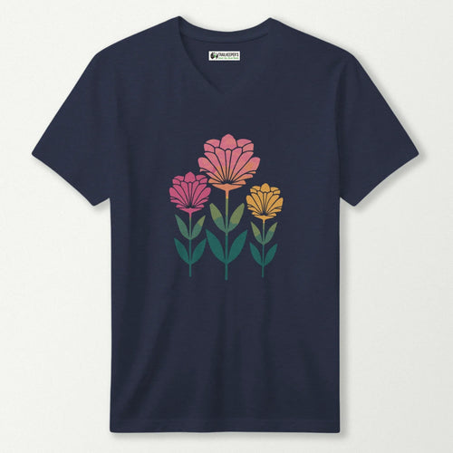Three Flowers V-Neck T-Shirt